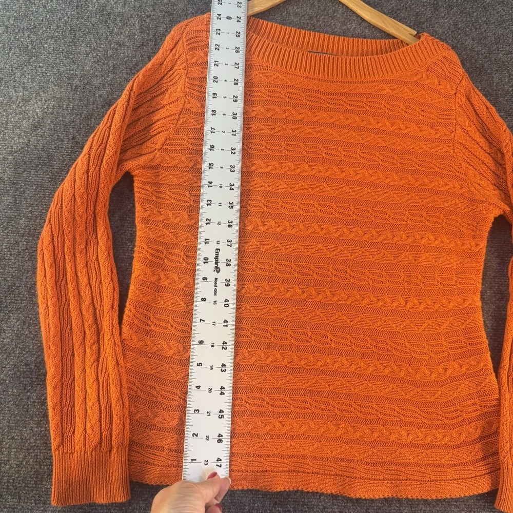 Chaps Denim XL Orange Linen Cotton Cable Knit Boat Neck Sweater Women's Fall - Picture 6 of 9